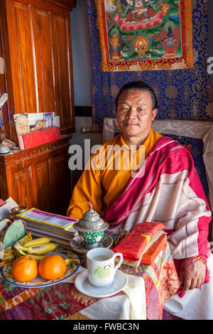 Bodhnath, Nepal.  Master Buddhist Monk, Sherpa Buddhist Shedrub Center. Stock Photo