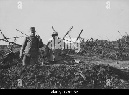 Italian soldiers during WWI in the trenches on the front line with Austro Hungary on Hill 1050 on the Macedonia front. Stock Photo
