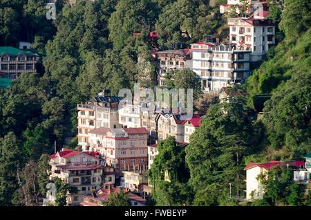 Houses on hillside, Shimla, Himachal Pradesh, India. Stock Photo