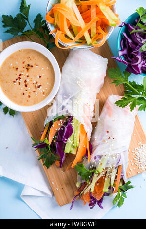 Portion of vegetarian spring rolls shot from above Stock Photo