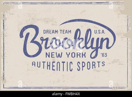 Brooklyn New York print for t-shirt or apparel. Old school graphic for fashion or printing. Vintage design and typography. Stock Vector