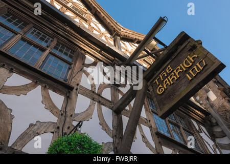 Medieval building house, detail of The Garrick Inn, a typical medieval half timbered building in the High Street, Stratford Upon Avon, England, UK Stock Photo