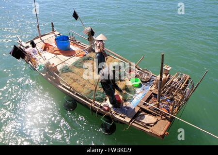 Close-up fishing boat, Halong bay, UNESCO World Heritage Site, Vietnam, Asia Stock Photo