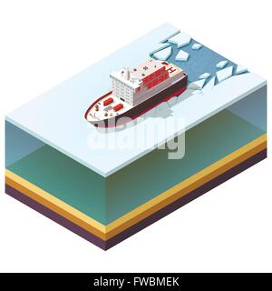 Isometric nuclear-powered icebreaker Stock Vector