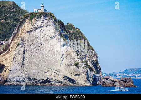 Capo Miseno Lighthouse on the cliff Stock Photo