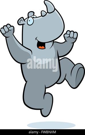 A happy cartoon rhino jumping and smiling. Stock Vector