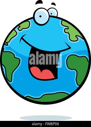 A cartoon planet Earth smiling and happy. Stock Vector