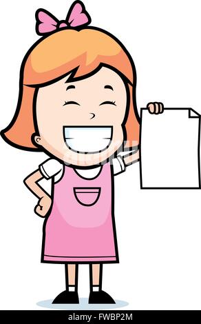 A happy cartoon child proudly holding a piece of paper. Stock Vector