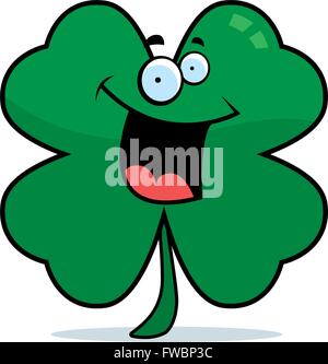 A cartoon four leaf clover smiling and happy. Stock Vector