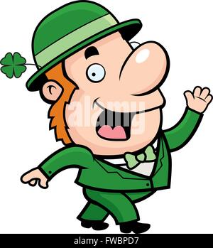 A happy cartoon Leprechaun waving and smiling. Stock Vector