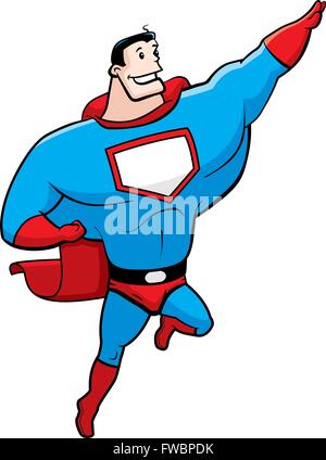 A happy cartoon superhero flying and smiling. Stock Vector