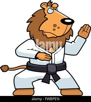 A cartoon lion doing karate in a gi. Stock Vector