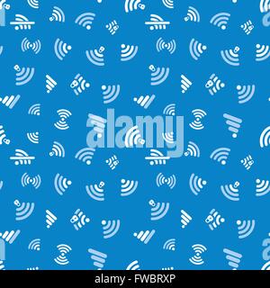 White WiFi icons on blue, seamless pattern Stock Vector