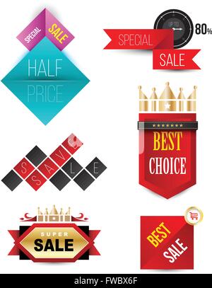 Vector Badges Ribbons and banners. Vector illustration. Can use for promotion. Sale Discount Styled. Stock Vector