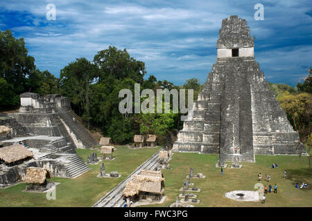 Tikal Pyramid ruins (UNESCO site), Guatemala. Great Jaguar Temple (Temple I) Pre-Columbian Maya Site at Tikal, El Peten National Stock Photo