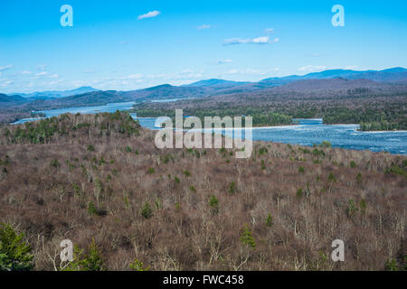 View of Fulton Chain of Lakes from Bald Mountain, Adirondack Park, Herkimer Co., NY Stock Photo