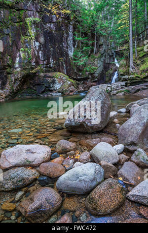 Water pools in Sabbaday Brook below the falls, White Mountain National Forest, NH Stock Photo