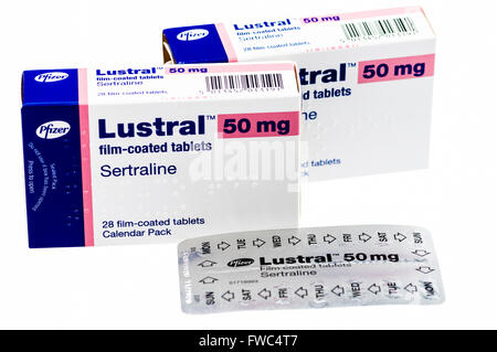 Lustral (Pfizer) tablets, the brand name of Sertraline SSRI anti-depressant. Stock Photo