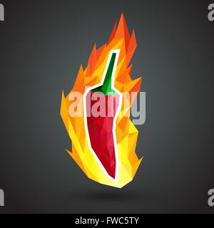 Extremely super hot red chilli paprika pepper surrounded by flames Stock Vector