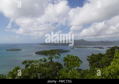 View of small islands of the Marovo Lagoon in Solomon Islands. Stock Photo