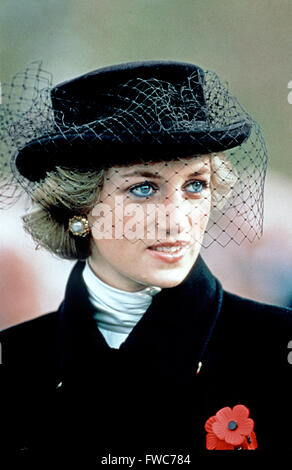 HRH Princess Diana attends remembrance ceremony at the Arc De Triomphe, Paris, France - Nov 1988 Stock Photo
