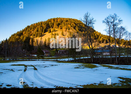 traces of the car wheels on snow Stock Photo