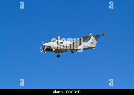 168205, Beechcraft Turboprop UC12W, Huron, USMC, US Marine Transport Squadron Belle Chasse on final approach to Copenhagen, CPH. Stock Photo