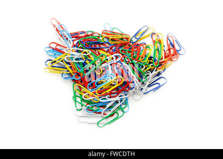 A Pile of Colorful Paper Clips on White Stock Photo