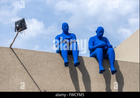 Blue figures on Art Market Tel Aviv by Bruno art group in Tel Aviv city, Israel Stock Photo