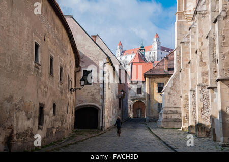 Farska street and the Bratislava castle, Slovakia Stock Photo
