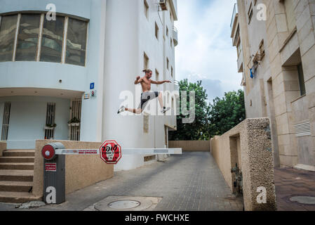 Parkour in Tel Aviv city, Israel Stock Photo