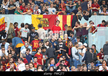 Stadium Olimpico, Rome, Italy. 03rd Apr, 2016. Serie A football league. Derby Match SS Lazio versus AS Roma. Fans of As Roma Credit:  Action Plus Sports/Alamy Live News Stock Photo