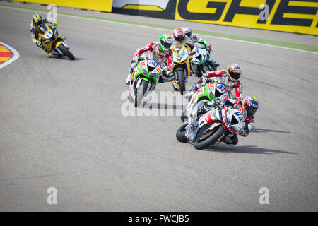 Motorland, Aragon, Spain. 3rd April, 2016. World Championship Motul FIM of Superbikes. Zulfahmi Khairuddin #63, Kawasaki ZX-6R rider of Supersport in action during the Race in the World Championship Motul FIM of Superbikes from the Circuito de Motorland. Credit:  Action Plus Sports Images/Alamy Live News Stock Photo