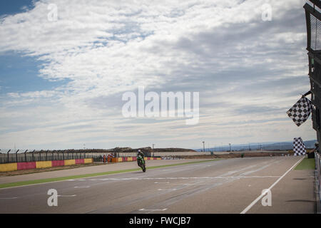 Motorland, Aragon, Spain. 3rd April, 2016. World Championship Motul FIM of Superbikes. Kenan Sofuoglu #1, Kawasaki ZX-6R rider of Supersport winning the World Championship Motul FIM of Superbikes from the Circuito de Motorland. Credit:  Action Plus Sports Images/Alamy Live News Stock Photo