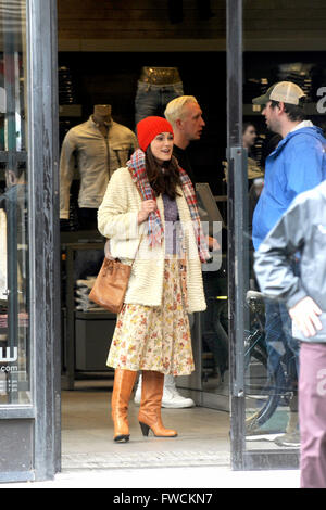 New York City. 2nd Apr, 2016. Keira Knightley seen on set of 'Collateral Beauty' on April 2, 2016 in New York City. © dpa/Alamy Live News Stock Photo