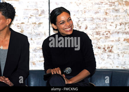 New York City. 1st Apr, 2016. Rosario Dawson attends the Harlem Women's Round-table Conversation at Row House on April 1, 2016 in New York City. © dpa/Alamy Live News Stock Photo