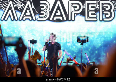 Moscow, Russia. 3rd Apr, 2016. Russia's Sergey Lazarev performs during Eurovision 2016 Russian pre-party in Moscow, Russia, April 3, 2016. This year's Eurovision Song Contest Final will be held in Stockholm on May 14. Eurovision, or the European Song Contest (ESC) as it's officially known, is the longest-running TV song contest in the world. © Pavel Bednyakov/Xinhua/Alamy Live News Stock Photo