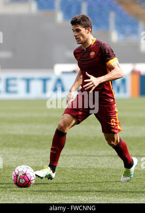 Rome, Italy. 03rd Apr, 2016. RomaÕs Diego Perotti in action during the Italian Serie A football match between Lazio and Roma at the Olympic stadium. Roma defeats Lazio's city rivals 4-1. Goals were scored by El Shaarawy, Dzeko, Florenzi and Perotti for Roma, Parolo for Lazio. © Isabella Bonotto/Pacific Press/Alamy Live News Stock Photo