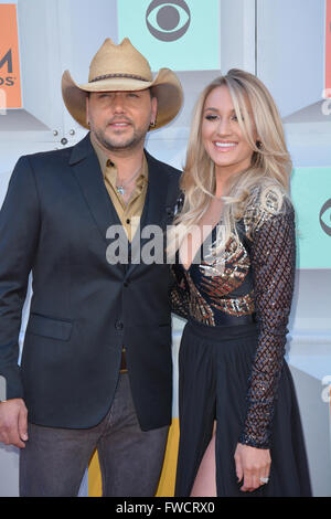 Las Vegas, Nevada, USA. 3rd Apr, 2016. Singer Jason Aldean and wife Brittany Kerr attends the 51st Academy of Country Music Awards on April 3, 2016 at MGM Grand Arena in Las Vegas, Nevada Credit:  Marcel Thomas/ZUMA Wire/Alamy Live News Stock Photo