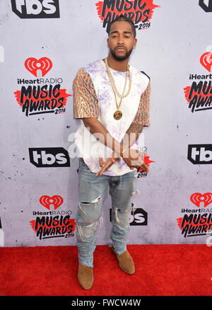 Los Angeles, California, USA. 3rd April, 2016. Singer Omarion at the iHeartRadio Music Awards 2016 at The Forum. Credit:  Sarah Stewart/Alamy Live News Stock Photo