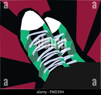 creative geomteric, green, black and red sneakers mosaic Stock Vector