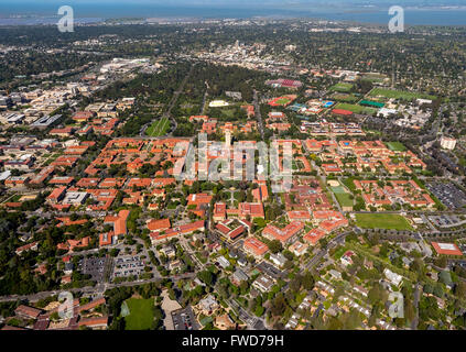 Stanford University campus Palo Alto California, Hoover Tower, campus, Silicon Valley, California, USA, aerial view, Stock Photo