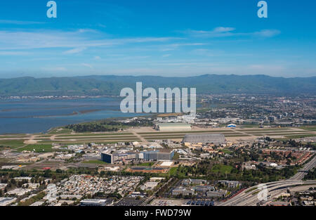 NASA, aerial photograph Moffett Field, Mountain View, California, aerial, Silicon Valley, United States of America, Santa Clara, Stock Photo