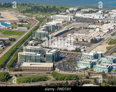 aerial view above Sunnyvale California Silicon Valley Moffett Field ...