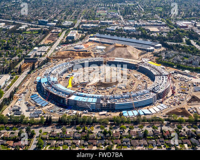 new Apple Campus II, aerial, New Apple Computer Campus under Construction in Cupertino, Silicon Valley, California, Round Stock Photo