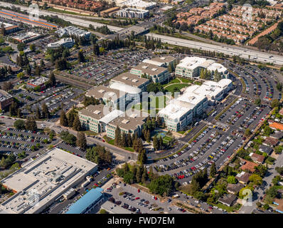 Apple Campus, Apple Inc., aerial, Apple University, above Apple Inc headquarters Cupertino California,  Silicon Valley Stock Photo