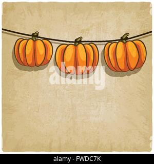 old background with pumpkins on rope - vector illustration Stock Vector