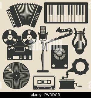 icon set with musical instruments - vector illustration Stock Vector
