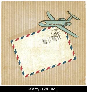 retro background with plane and envelope - vector illustration Stock Vector