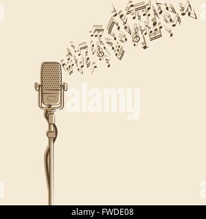 retro background with microphone - vector illustration Stock Vector